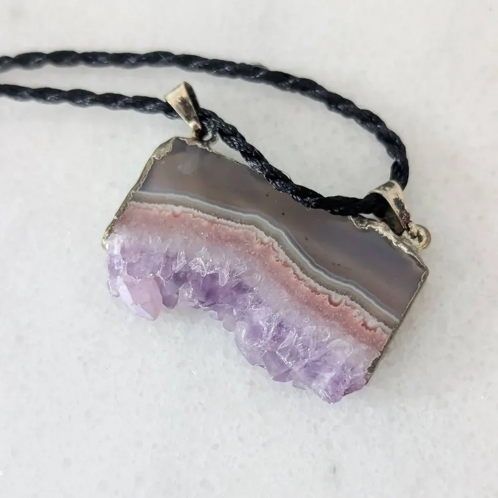 Amethyst Slice Crystal Pendant Necklace